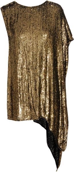 3.1 Phillip Lim Side Draped Sequin Dress in Gold | Lyst