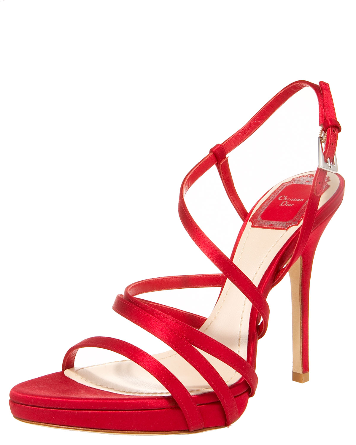 red satin sandals