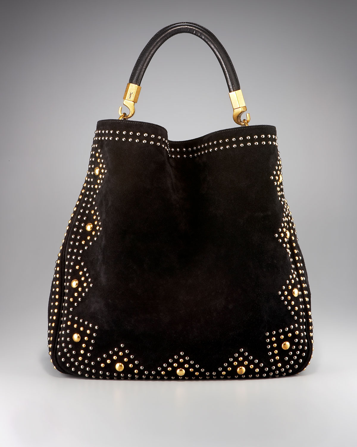 black ysl clutch - Saint laurent Studded Suede Hobo in Black (silver) | Lyst