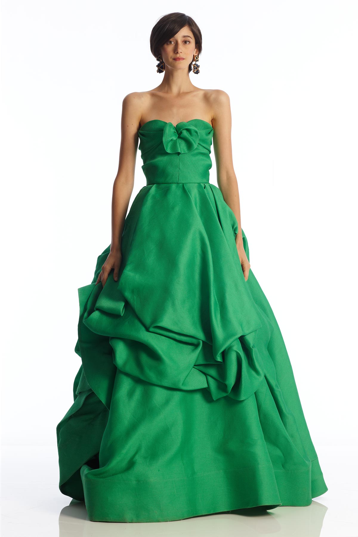 Oscar De La A Strapless Rosette Gown In Green Lyst Strapless Rosette Gown In Green