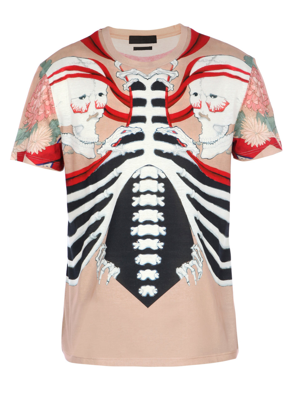 Alexander Mcqueen Skull and Rib Cage T-shirt in Red for Men | Lyst