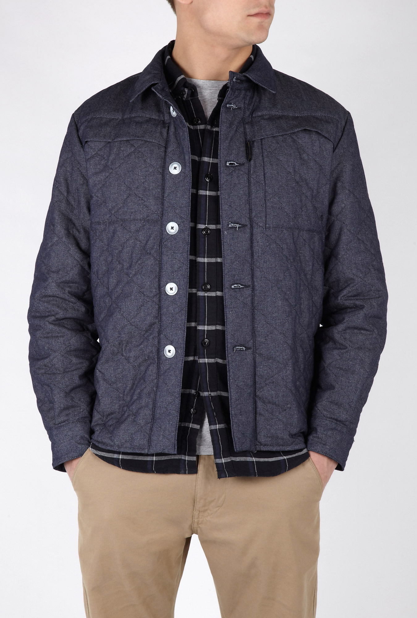 Lavenham Navy Chambray Quilted Shirt Jacket in Blue for Men (navy) Lyst