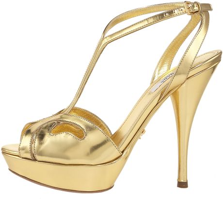 Prada T-strap Platform Sandal in Gold | Lyst