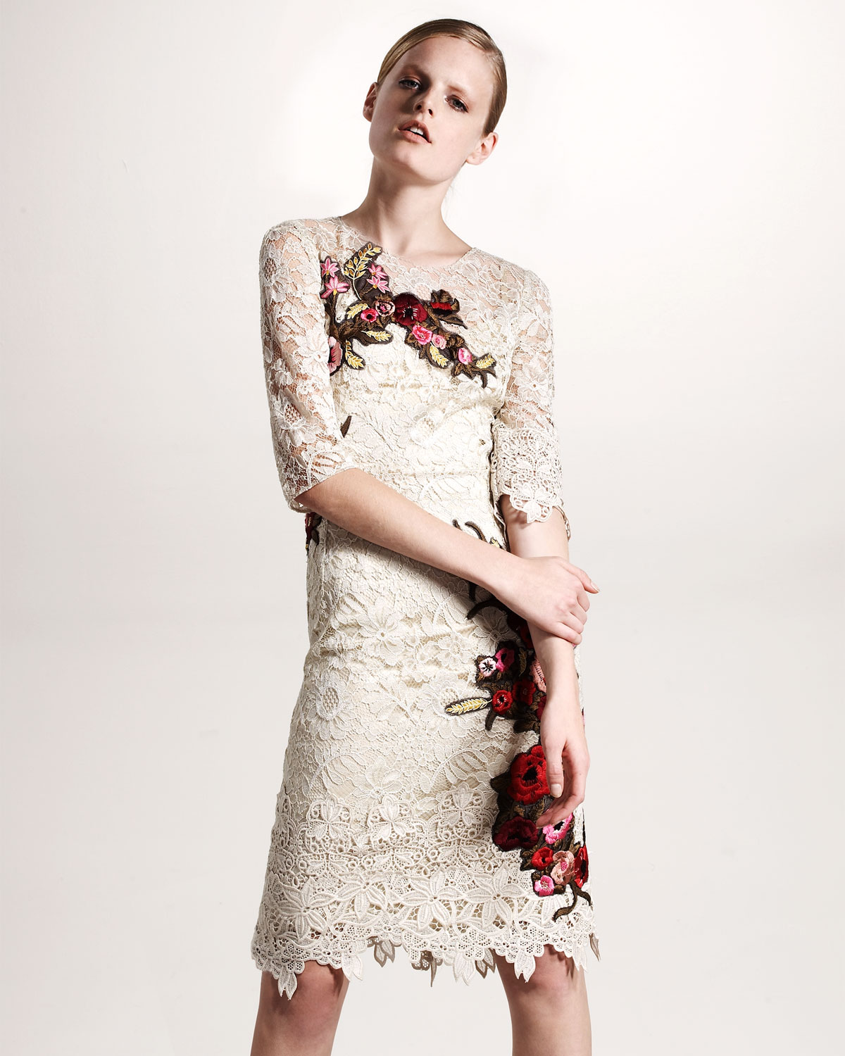 Lyst - Dolce & Gabbana Floral-embroidered Lace Dress in Natural