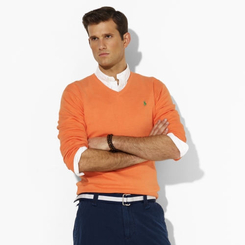 Polo Ralph Lauren Pima Cotton V-neck Sweater in Orange for Men | Lyst