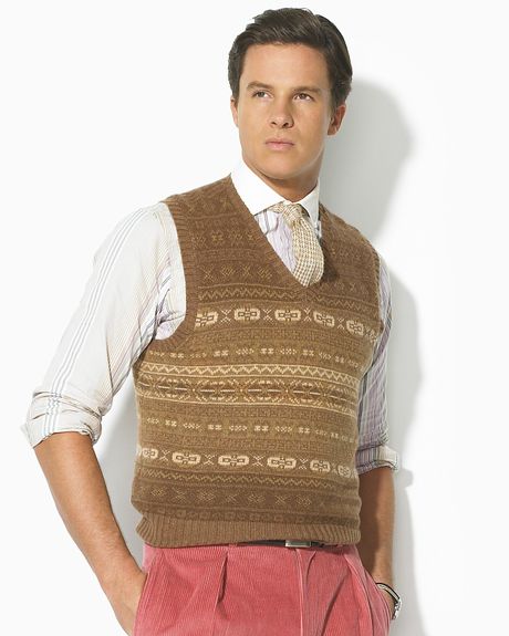 Ralph Lauren Polo Cotton-cashmere Fair Isle Sweater Vest in Brown for ...
