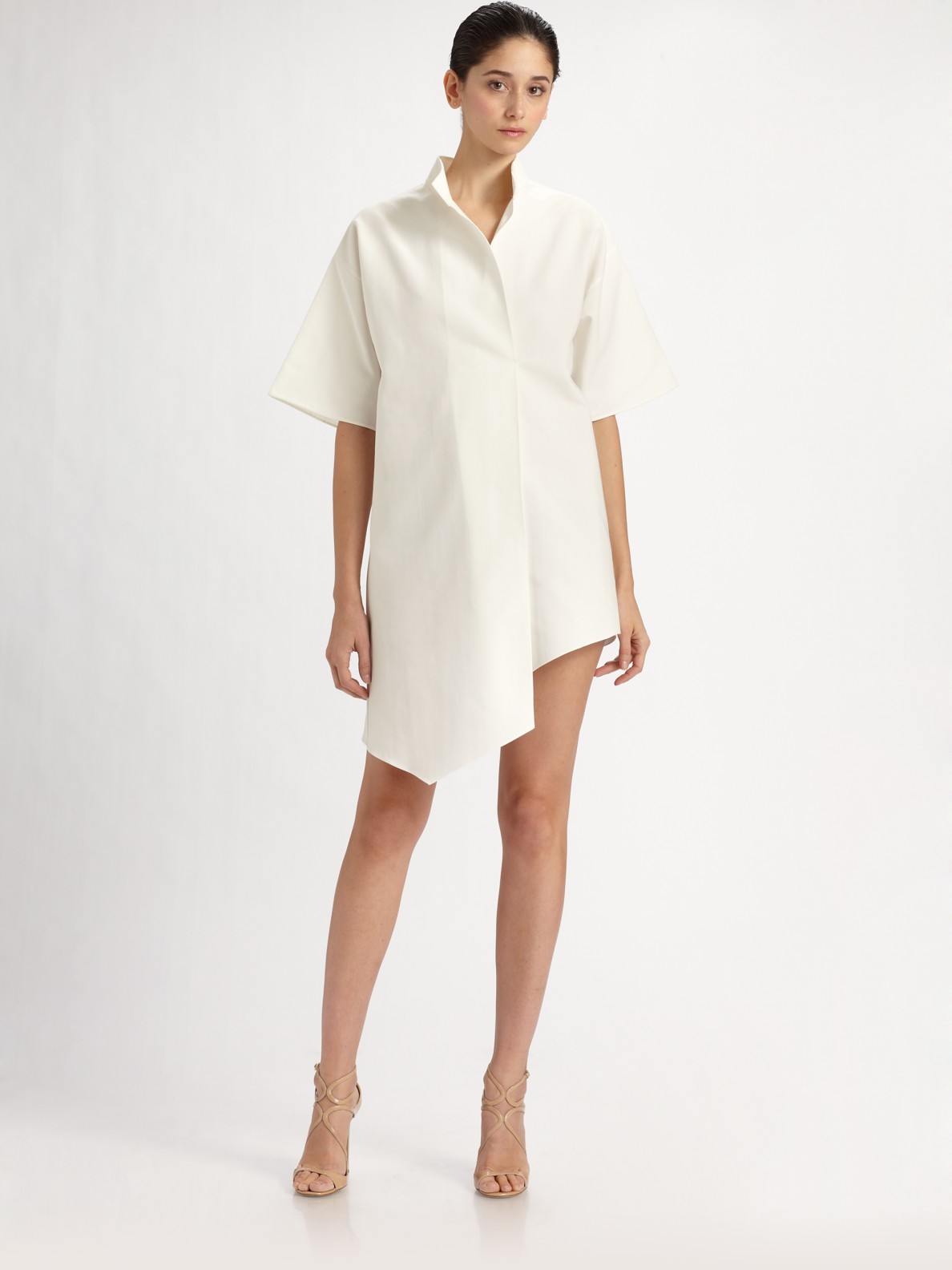white asymmetric shirt dress