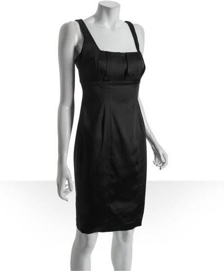 Calvin Klein Black Matte Satin Square Neck Empire Waist Dress in Black ...