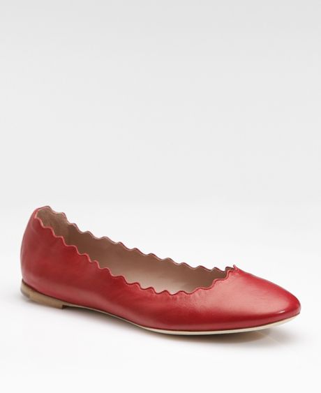 Chloé Scalloped Ballet Flats in Red | Lyst