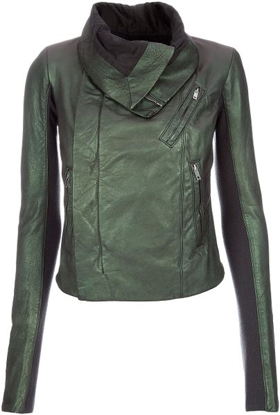 Rick Owens Leather Jacket in Green | Lyst