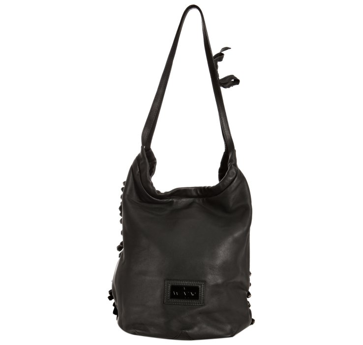 Valentino Black Leather Studded Fringe Shoulder Bag in Black | Lyst