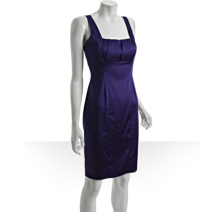 Calvin Klein Purple Matte Satin Square Neck Empire Waist Dress in ...