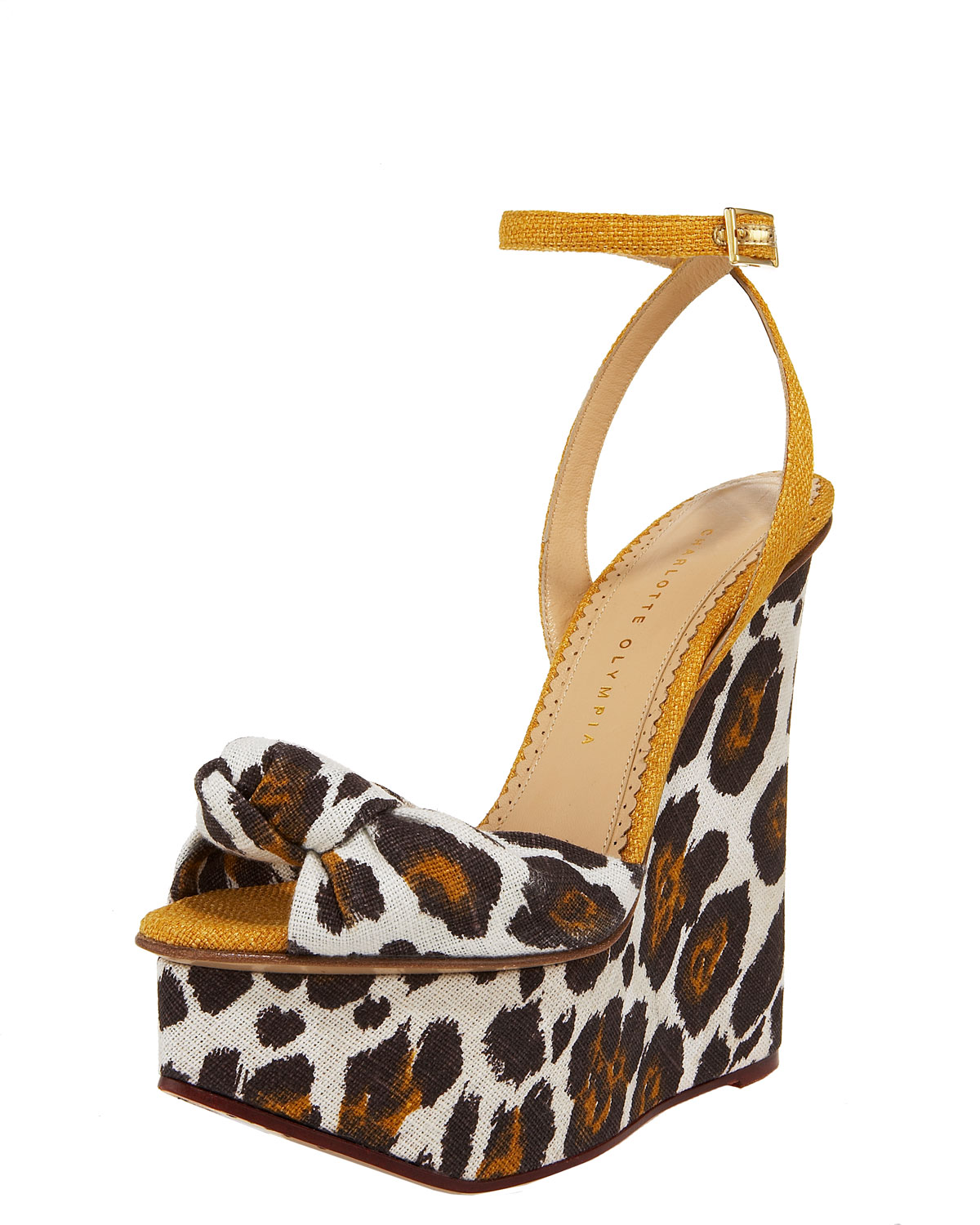 Lyst - Charlotte Olympia Leopard-print Linen Wedge Sandal