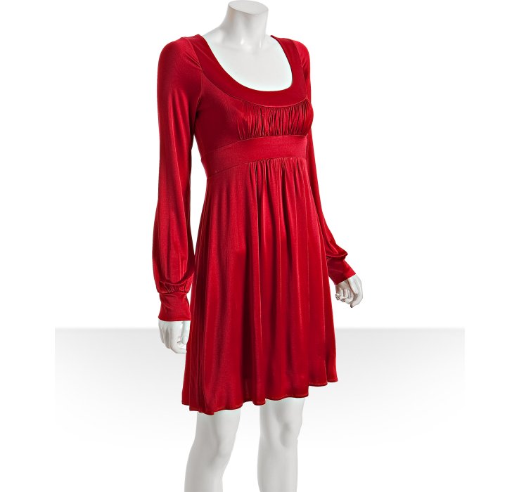 Red Backless Ruched Design Scoop Neck Dress