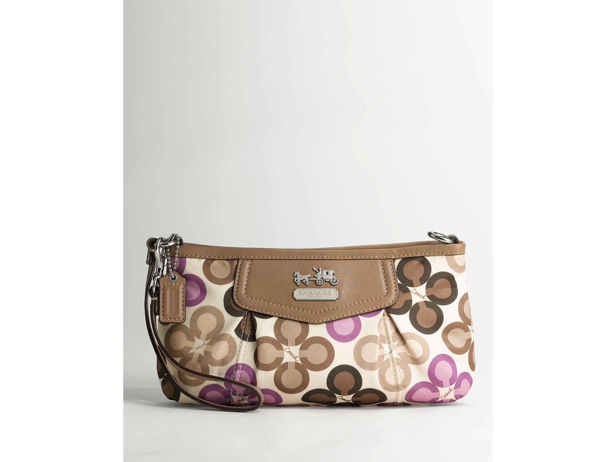 Coach Madison Clover Print Large Wristlet in Silver (Silver Ivory Multi