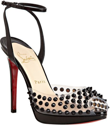 Christian Louboutin Black Patent Spiked St Jeanette 120 Ankle Strap ...