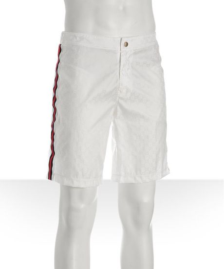 Gucci White Tonal Logo Print Signature Stripe Board Shorts in White for ...