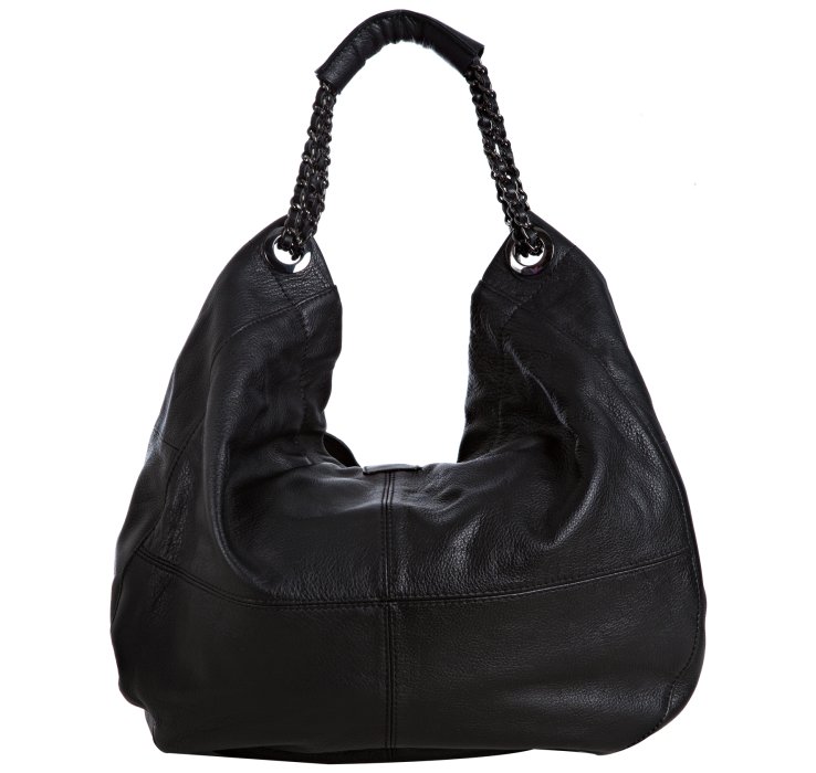 Vince camuto Black Pebbled Leather Chain Hobo Bag in Black | Lyst