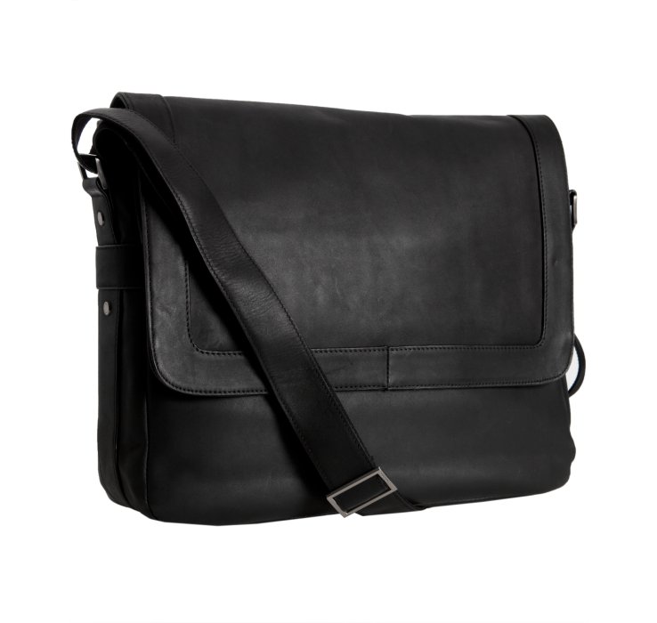 Calvin Klein Black Leather Flap Messenger Bag in Black for Men | Lyst