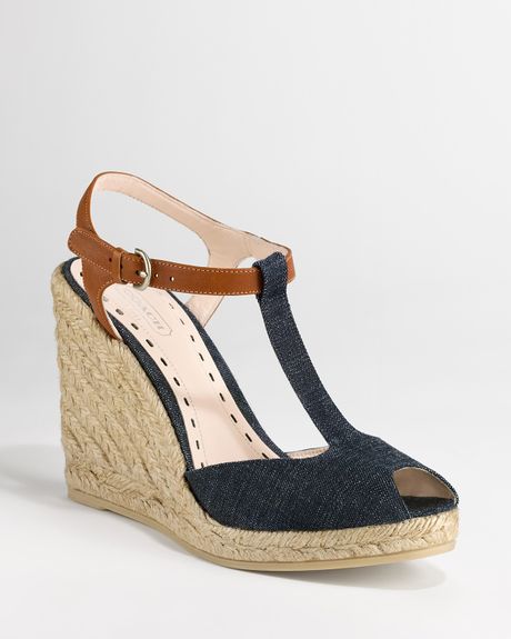 Coach Lacee Denim T Strap Espadrille Wedges in Blue (Dark Denim) | Lyst