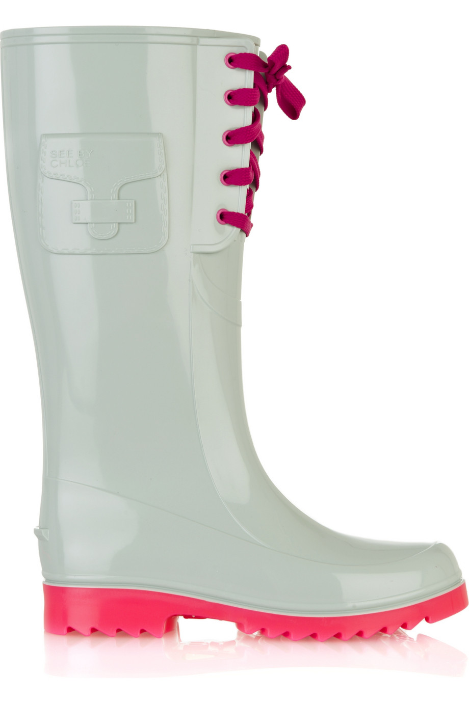 See By Chloé Lace-up Rubber Wellington Boots in Gray - Lyst
