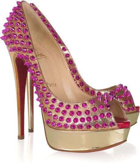 Christian Louboutin Lady Peep Spikes 150 Leather Pumps in Gold | Lyst