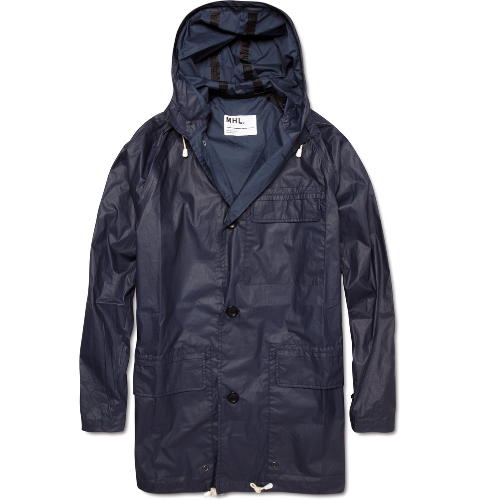 Margaret Howell Waxed Cotton Raincoat in Blue for Men | Lyst