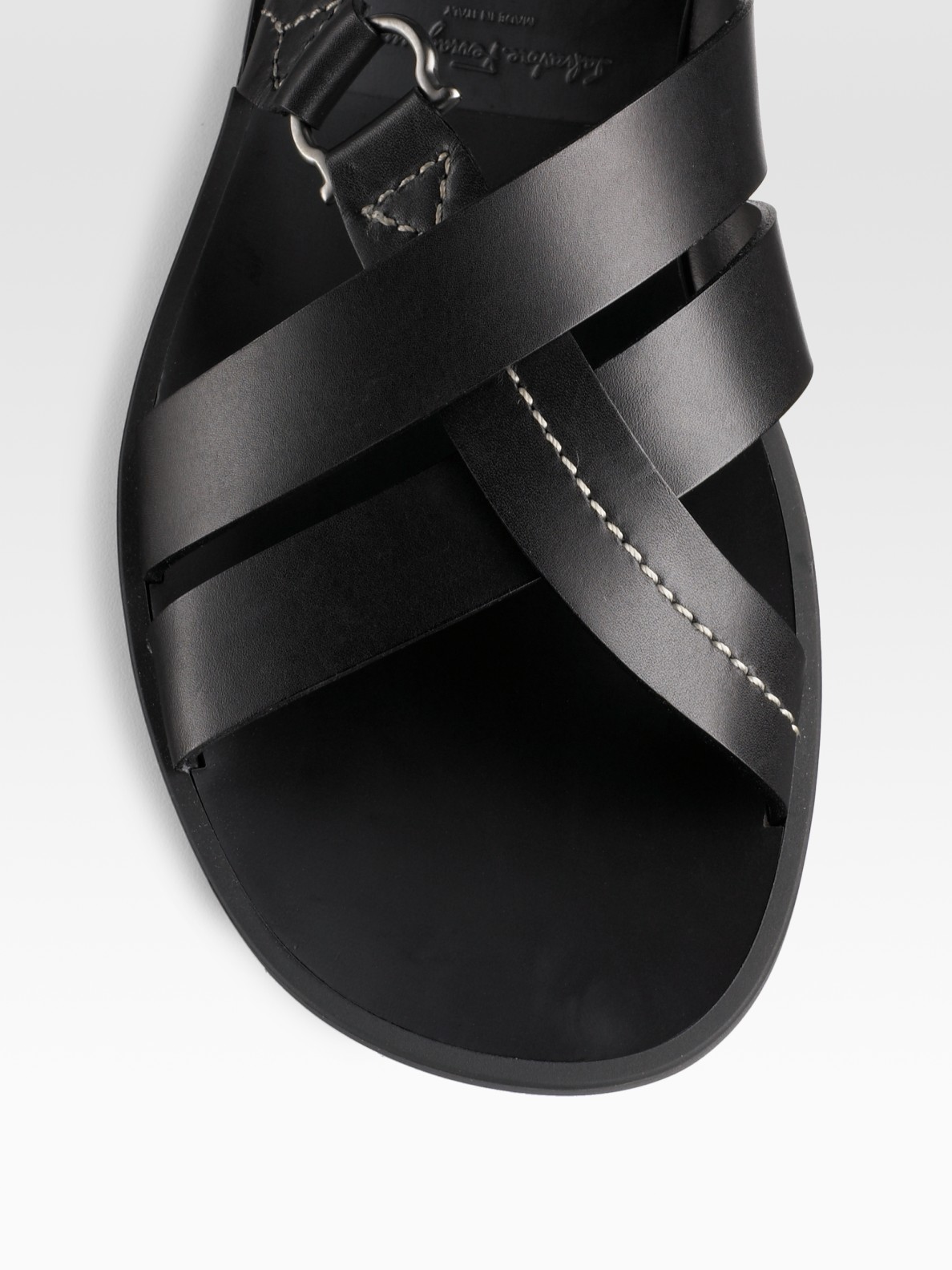 Ferragamo Leather Sandals in Nero (Black) for Men - Lyst