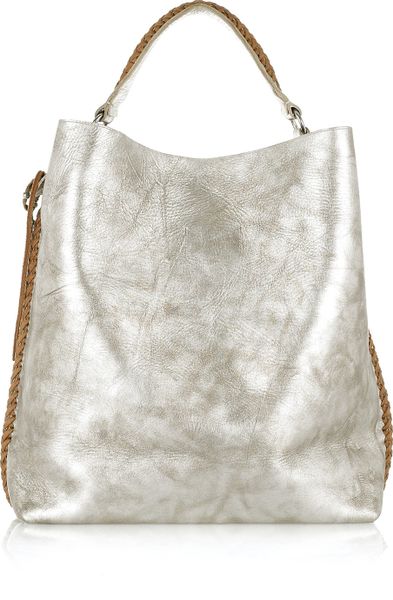 Ralph Lauren Collection Laced Metallic Leather Tote in Silver | Lyst