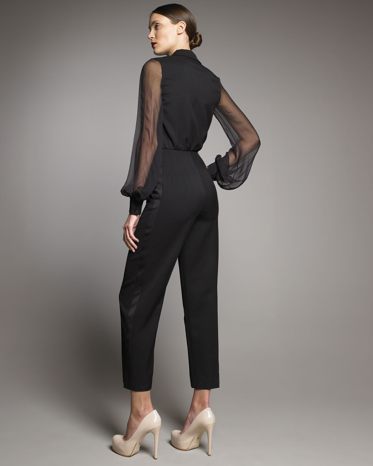 sheer sleeve jumpsuit