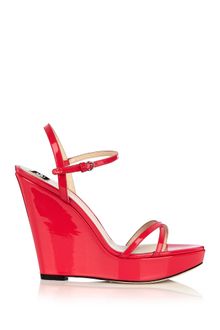 Valentino Patent-leather Wedge Sandals in Pink | Lyst