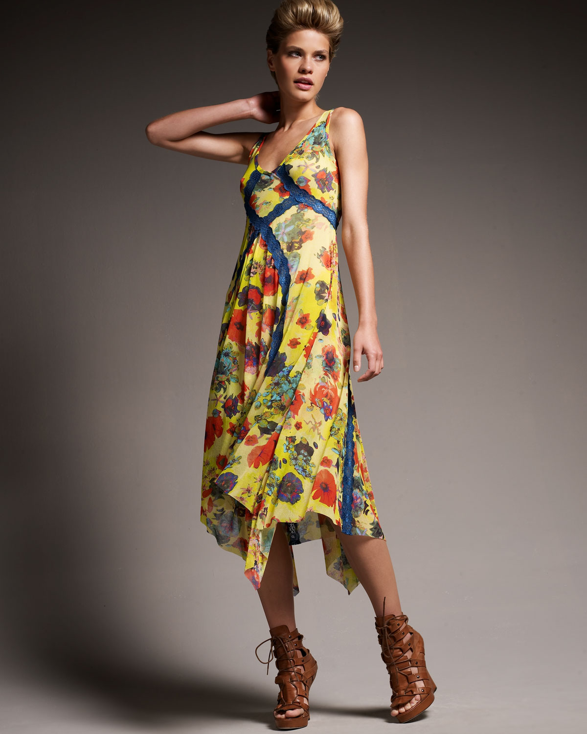 Jean paul gaultier Flower-print Bias Dress in Yellow | Lyst