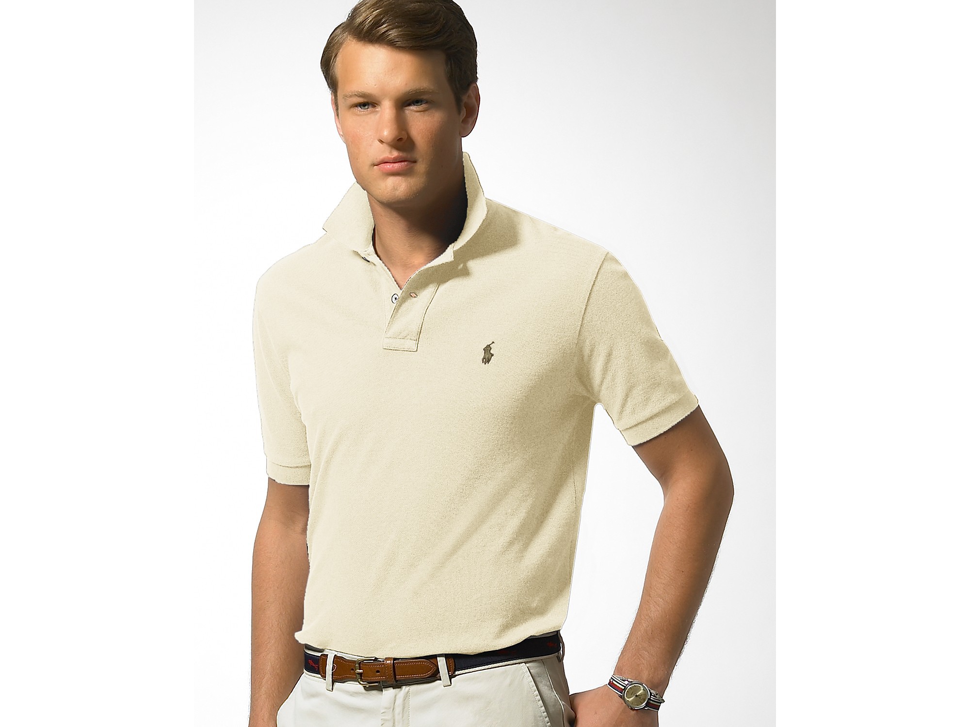 Polo Ralph Lauren Classic Fit Short Sleeved Cotton Mesh Polo in Natural ...