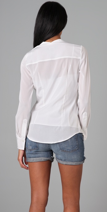 Lyst - Dkny V Neck Button Down Blouse with Pocket in White