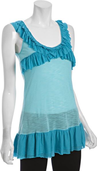 Rebecca Beeson Grecian Slub Jersey Ruffled Sleeveless Tunic in Blue ...