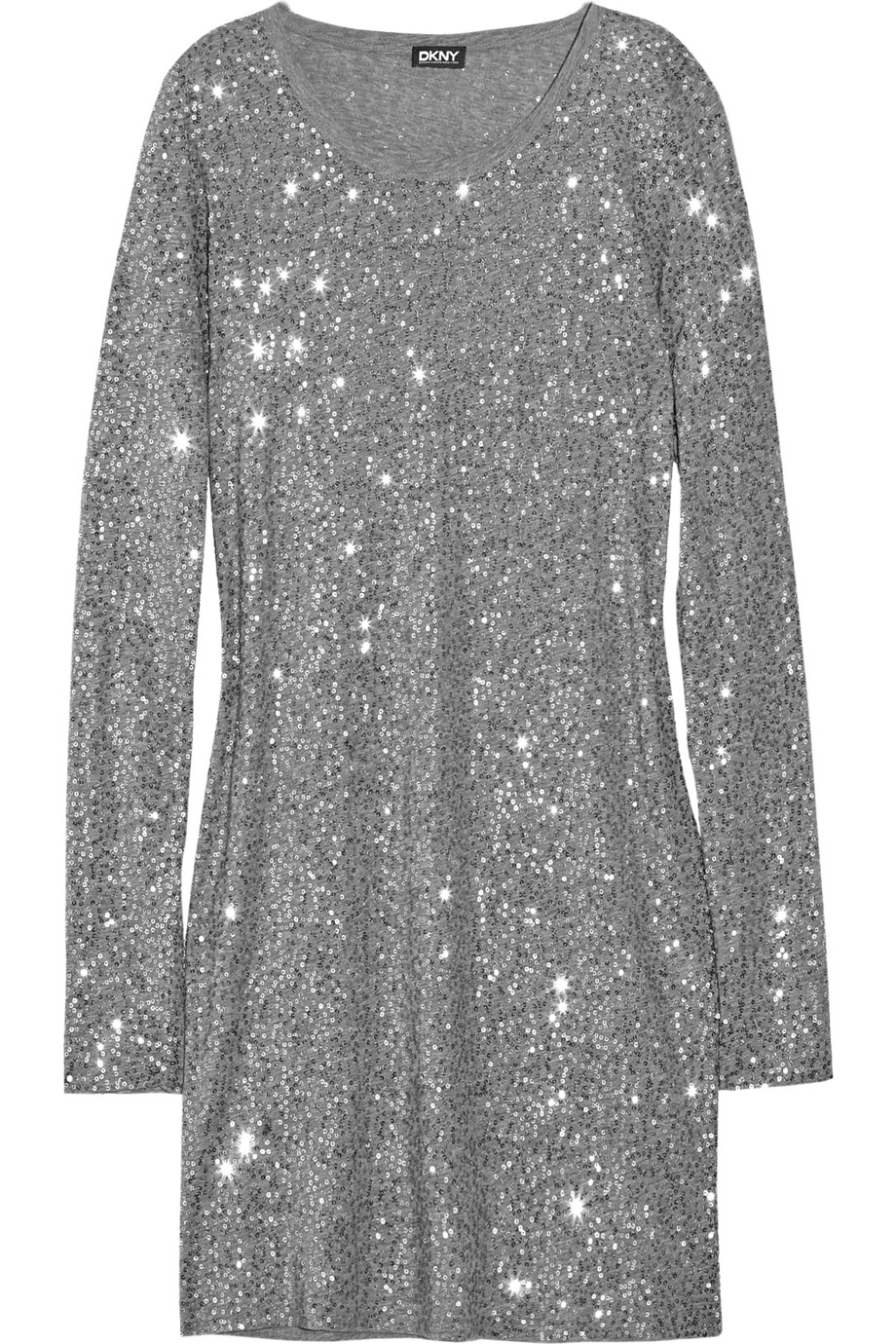 DKNY Cotton Sequin-embellished T-shirt Dress in Silver (Metallic) - Lyst