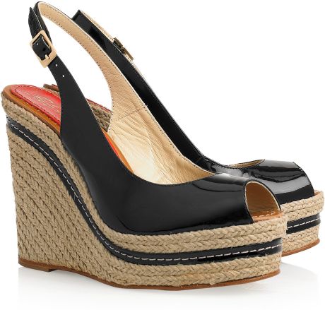 Paloma Barceló Lucy Patent-leather Espadrille Wedges in Black | Lyst