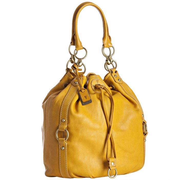 Frye Mustard Pebbled Leather Holly Drawstring Shoulder Bag in Yellow