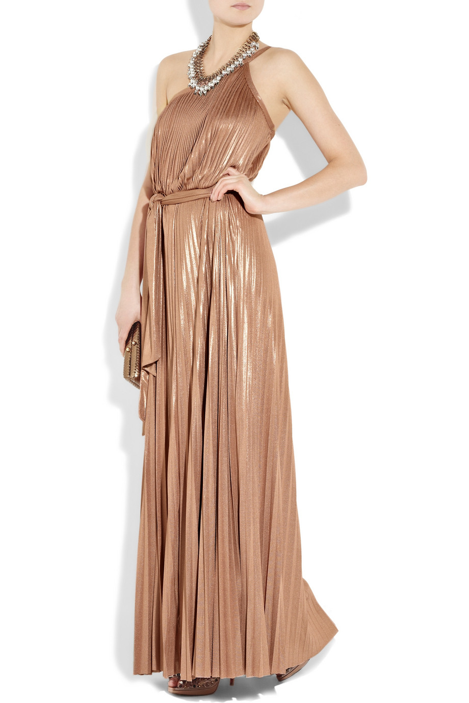 Halston Pleated One Shoulder Maxi Dress in Rose (Pink) - Lyst