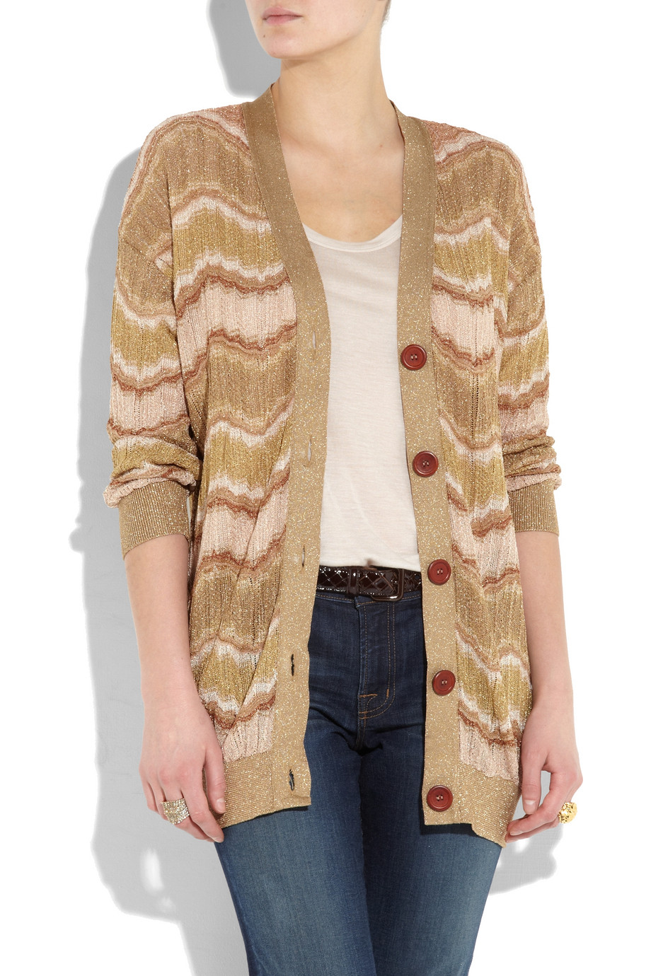 M Missoni Crochetknit Cardigan in Gold (Metallic) Lyst