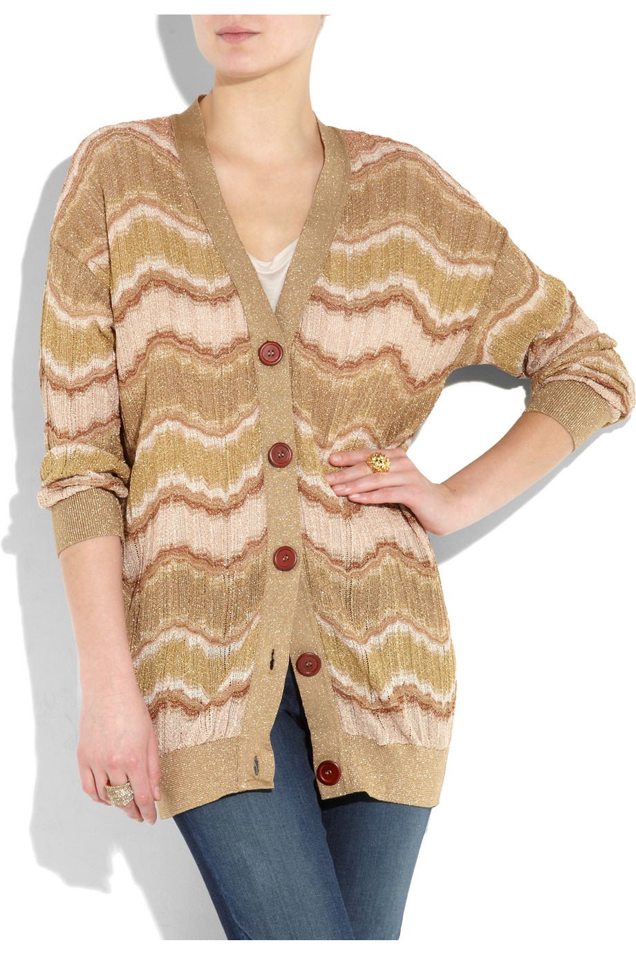 M Missoni Crochetknit Cardigan in Gold (Metallic) Lyst