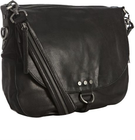 Nicole Miller Black Leather Keira Flap Detail Shoulder Bag in Black | Lyst