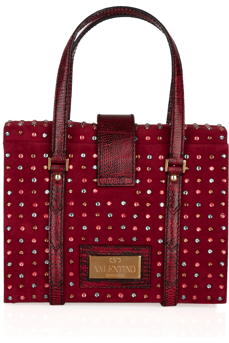Valentino Crystal-embellished Alligator and Suede Handbag in Red - Lyst