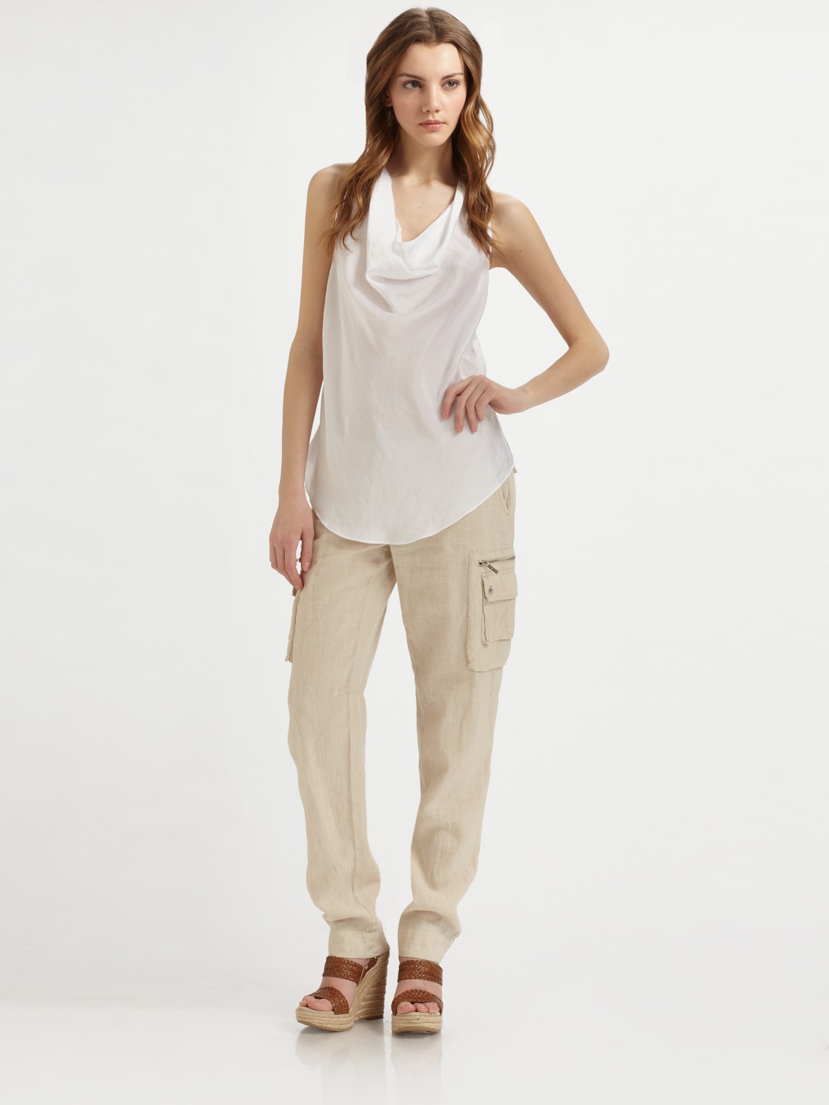 Lyst - Michael Michael Kors Linen Cargo Pants in Brown