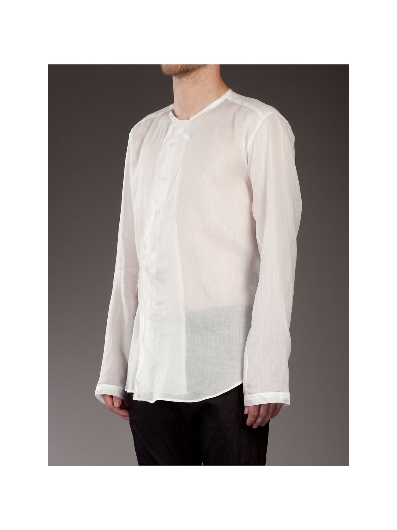 G.guaglianone Linen Collarless Shirt in White for Men | Lyst