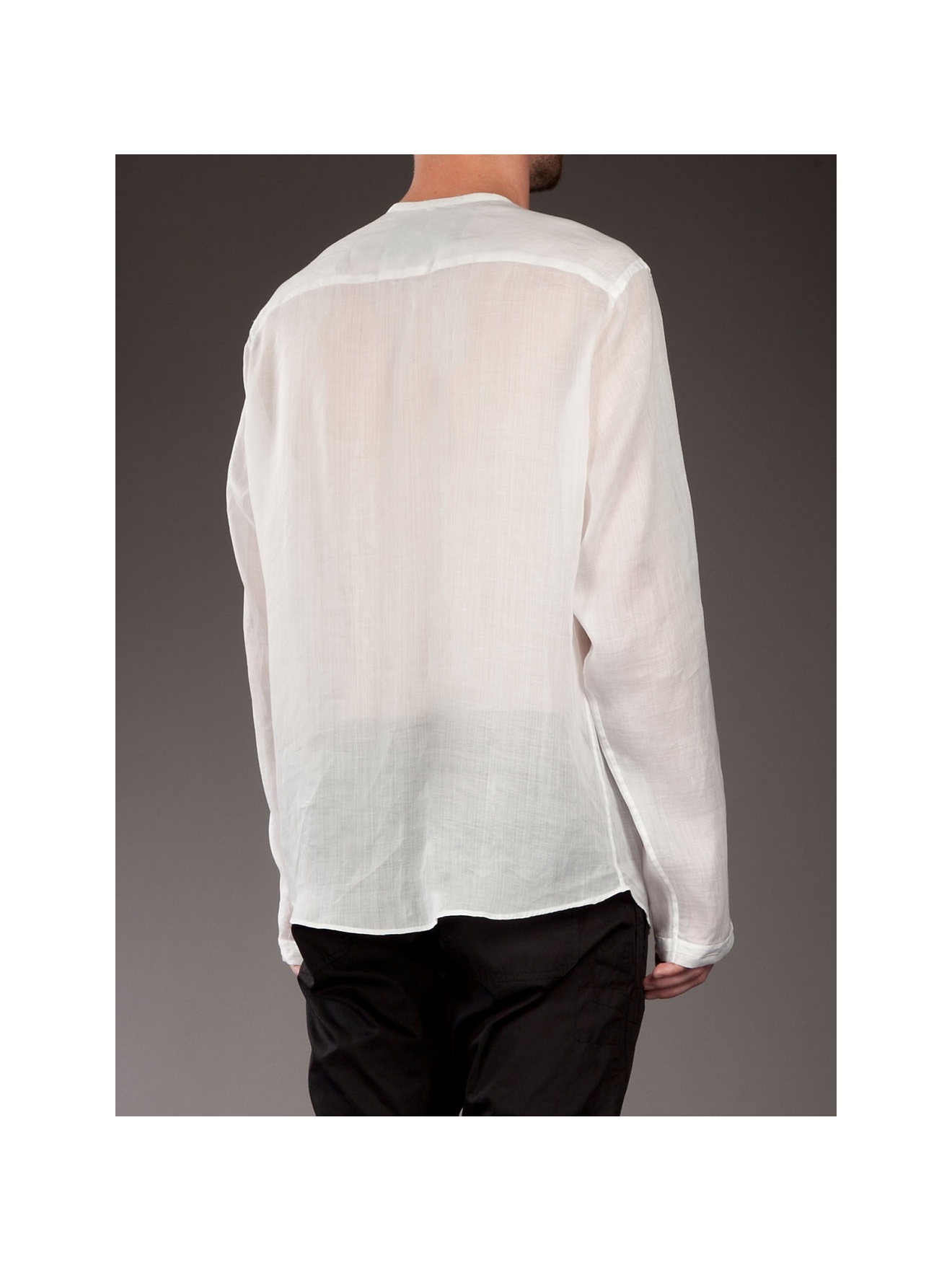 G.guaglianone Linen Collarless Shirt in White for Men | Lyst