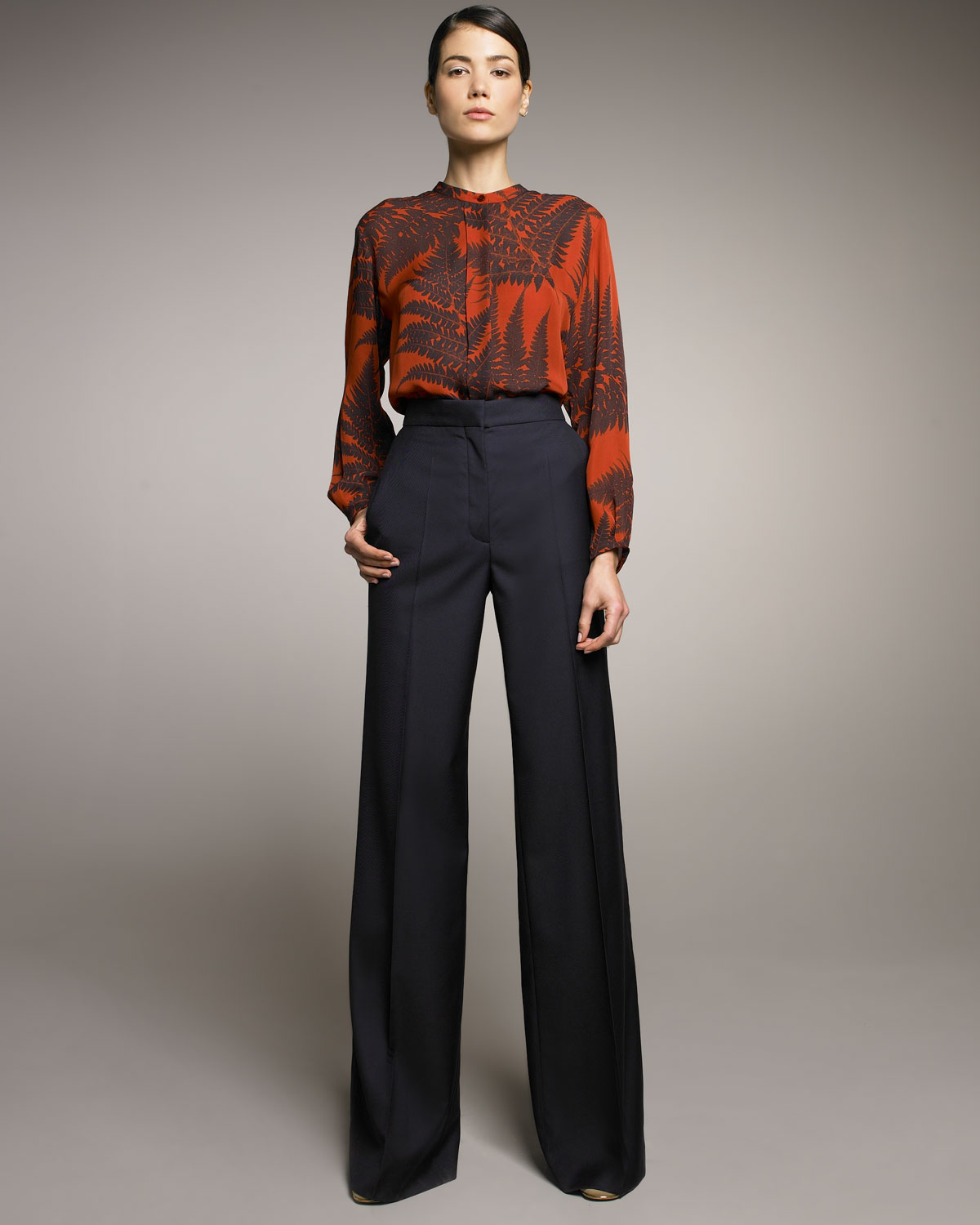 navy high waisted wide leg trousers