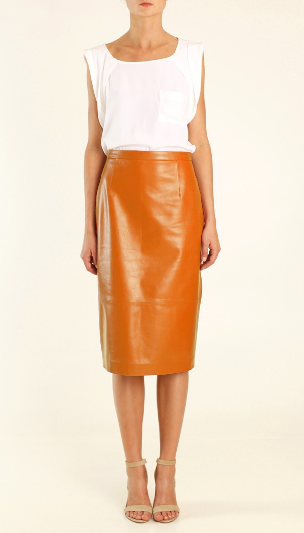 Tibi Leather Skirt in Orange | Lyst