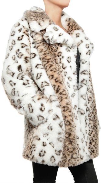 American Retro Leopard Print Eco- Fur Coat in Beige (leopard) | Lyst