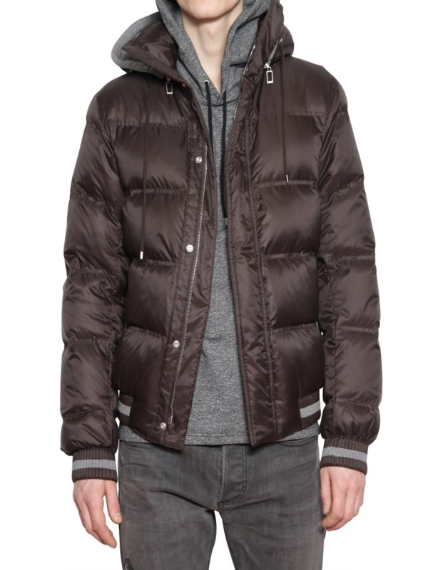 Dior Homme Hooded Nylon Down Jacket in Brown for Men - Lyst